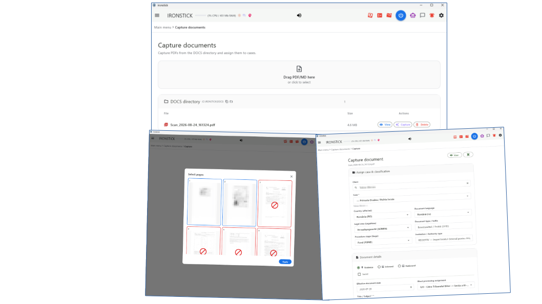 Capturing a document into a case